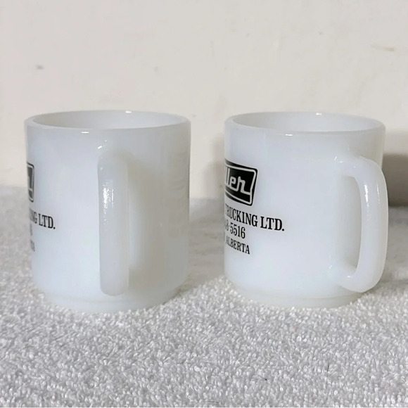 Vintage Glassbake Heat Resistant Milk Glass Bob Miller Trucking LTD. Mugs x2 - Picture 2 of 12